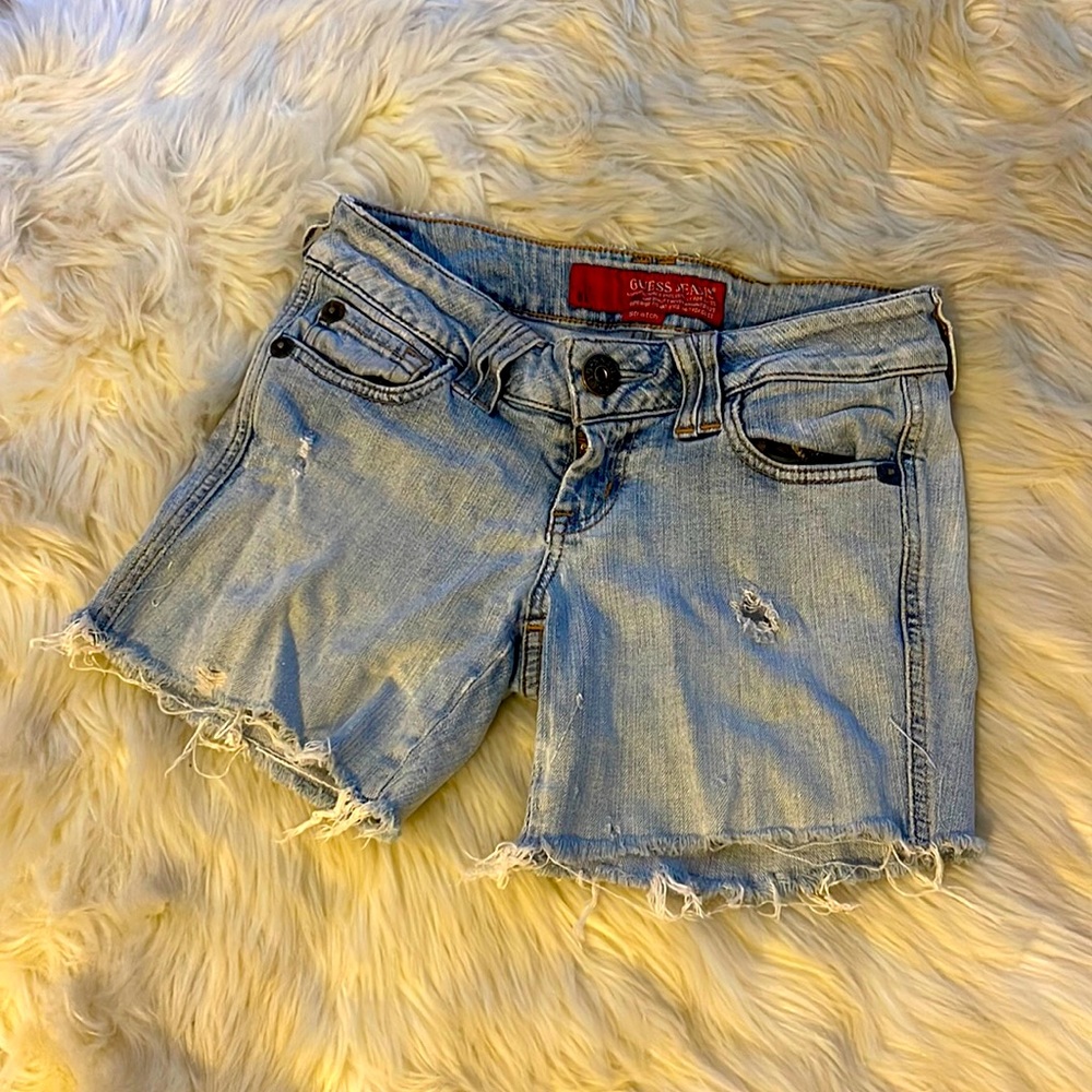GUESS Light Blue Distressed Denim Jean Shorts